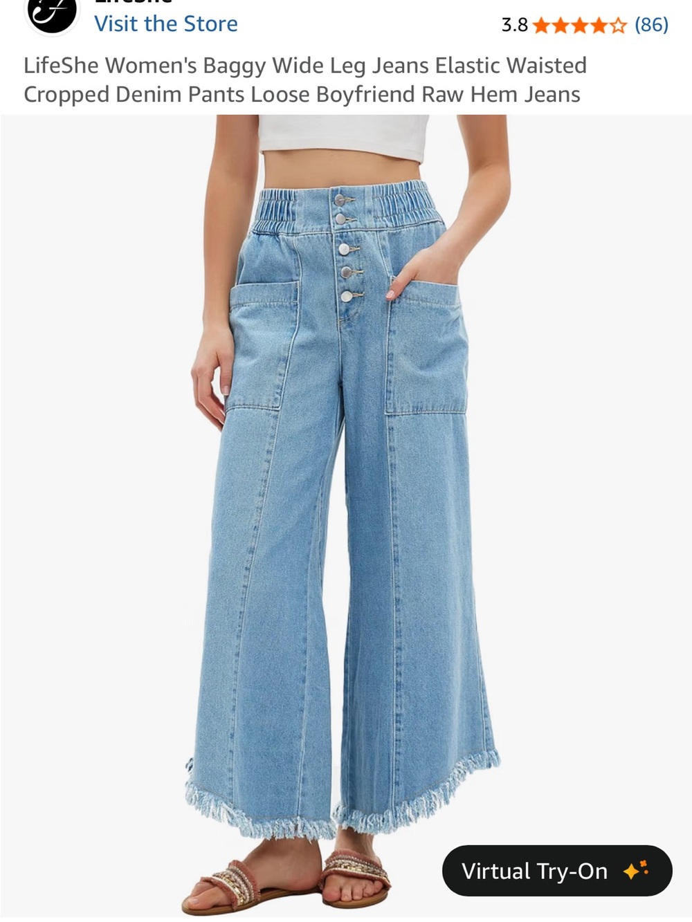 Wide Leg Frayed Hem Denim Crop Pants